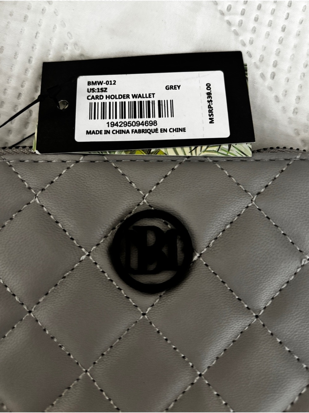 Badgley Mischka Quilted Gray Clutch with Black Logo - Picture 4 of 5